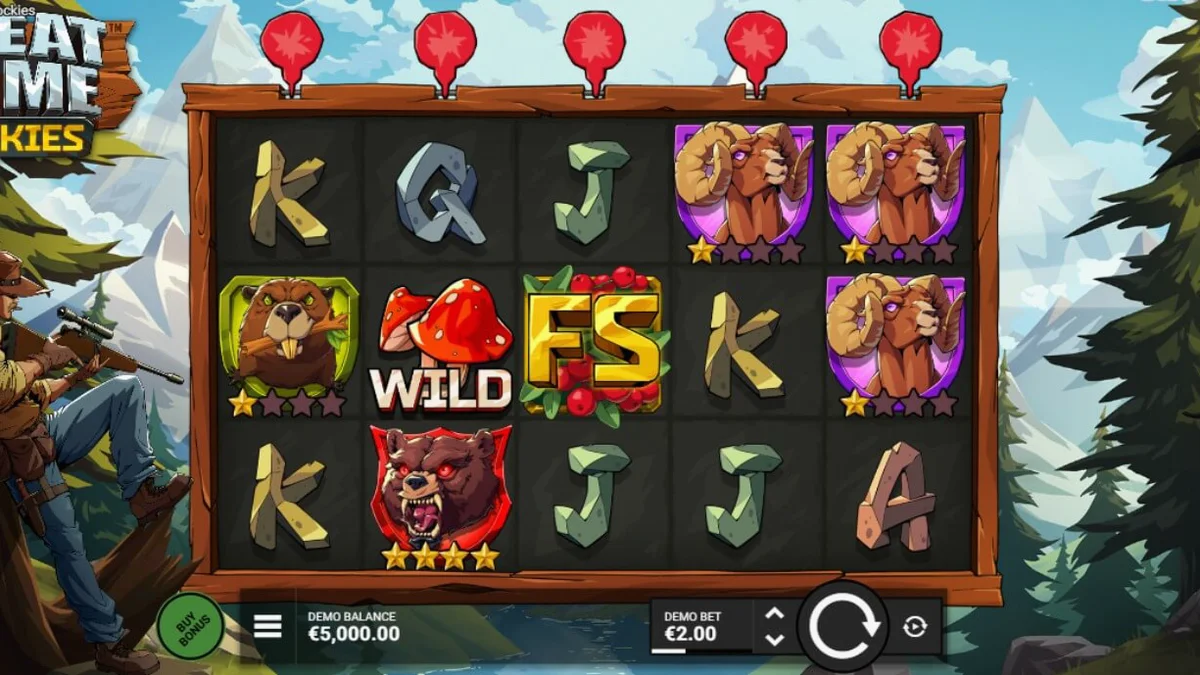 Tampilan visual slot Great Game Rockies dengan tema pegunungan dan simbol hewan liar