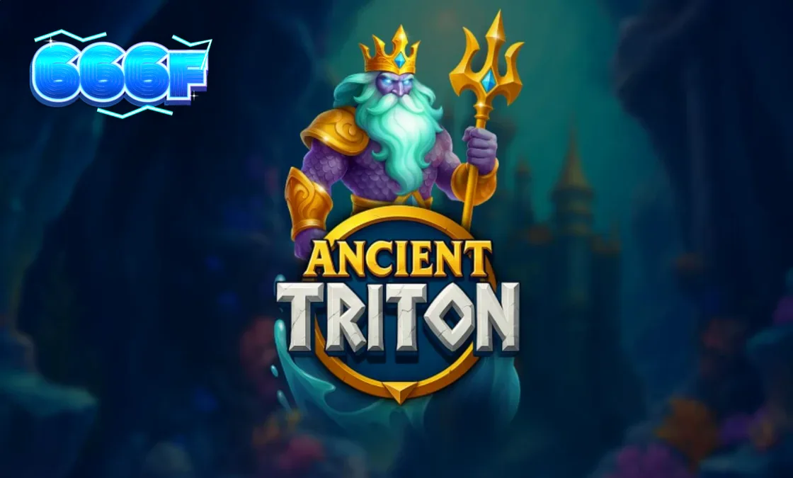 Pemandangan bawah laut dengan dewa Triton dan gulungan slot yang bercahaya